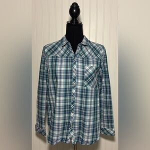 Takara Plaid Long Sleeve Button Down Shirt Women’s Size Medium Blue Country